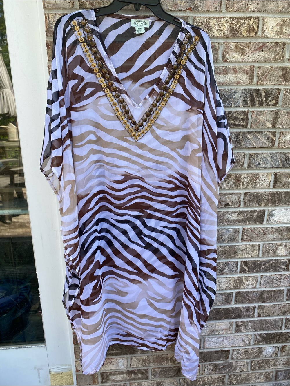 Joolay Sheer Zebra Print Kaftan Swim Cover Up S/M